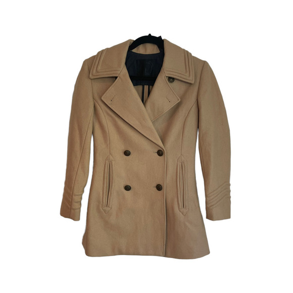 Troysmith Women Wool Blend  Khaki Lapel Collar Pea Coat Jacket Size XS - Picture 1 of 13